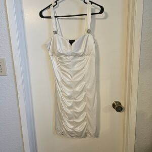 Love Tease White Mini Dress with Ruched Design